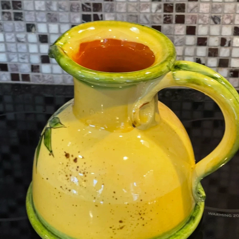 Bleu D Argile French Pottery Yellow & Bleu pitcher - Picture 5 of 10